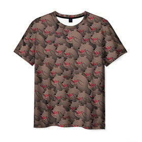 Мужская футболка 3D с принтом Медведи мемы в Екатеринбурге, 100% полиэфир | прямой крой, круглый вырез горловины, длина до линии бедер | из кустов | комикс | коричневый | медведь | мем | мишки | паттерн | толпа