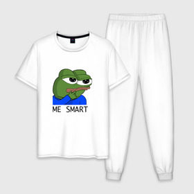 Мужская пижама хлопок с принтом me smart в Екатеринбурге, 100% хлопок | брюки и футболка прямого кроя, без карманов, на брюках мягкая резинка на поясе и по низу штанин
 | грустная лягушка мем