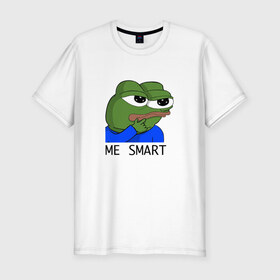 Мужская футболка премиум с принтом me smart в Екатеринбурге, 92% хлопок, 8% лайкра | приталенный силуэт, круглый вырез ворота, длина до линии бедра, короткий рукав | грустная лягушка мем