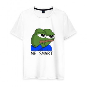 Мужская футболка хлопок с принтом me smart в Екатеринбурге, 100% хлопок | прямой крой, круглый вырез горловины, длина до линии бедер, слегка спущенное плечо. | грустная лягушка мем