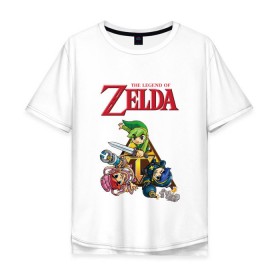 Мужская футболка хлопок Oversize с принтом zelda tri force heroes в Екатеринбурге, 100% хлопок | свободный крой, круглый ворот, “спинка” длиннее передней части | Тематика изображения на принте: link | zelda | зельда | линк | три линка