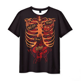 Мужская футболка 3D с принтом Человеческий скелет в Екатеринбурге, 100% полиэфир | прямой крой, круглый вырез горловины, длина до линии бедер | Тематика изображения на принте: 3d скелет | кости | легкие | органы | ребра | сердце | скелет | человек