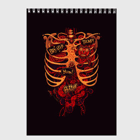 Скетчбук с принтом Человеческий скелет в Екатеринбурге, 100% бумага
 | 48 листов, плотность листов — 100 г/м2, плотность картонной обложки — 250 г/м2. Листы скреплены сверху удобной пружинной спиралью | 3d скелет | кости | легкие | органы | ребра | сердце | скелет | человек