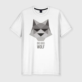Мужская футболка премиум с принтом Big Bad Wolf в Екатеринбурге, 92% хлопок, 8% лайкра | приталенный силуэт, круглый вырез ворота, длина до линии бедра, короткий рукав | Тематика изображения на принте: duck sauce | абстракция | большой | вой | волк | животное | заяц | крутая | крутой | ну погоди | песня | серый | треугольник | хищник