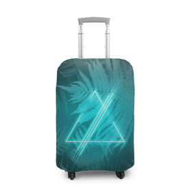 Чехол для чемодана 3D с принтом Neon light blue в Екатеринбурге, 86% полиэфир, 14% спандекс | двустороннее нанесение принта, прорези для ручек и колес | неон | папоротник | треугольник