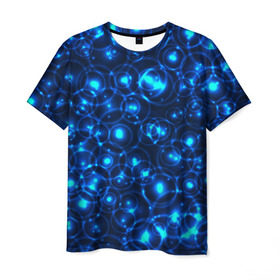 Мужская футболка 3D с принтом Пузырчатый абстракт в Екатеринбурге, 100% полиэфир | прямой крой, круглый вырез горловины, длина до линии бедер | абстракт | огоньки | пузыри | синий