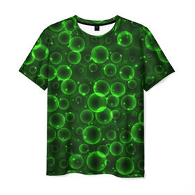 Мужская футболка 3D с принтом Пузыри в Екатеринбурге, 100% полиэфир | прямой крой, круглый вырез горловины, длина до линии бедер | абстракт | зеленый | кокон | пузыри