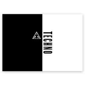 Поздравительная открытка с принтом Techno в Екатеринбурге, 100% бумага | плотность бумаги 280 г/м2, матовая, на обратной стороне линовка и место для марки
 | Тематика изображения на принте: ebm | edm | hi nrg | techno | габбер | даб | детройт | дип | индастриал | италиан | минимал | музыка | синтипоп | тек хаус | техно | фанк | хард | чикаго хаус | шранц | эйсид | электро | электронная
