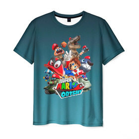 Мужская футболка 3D с принтом Super Mario Odyssey в Екатеринбурге, 100% полиэфир | прямой крой, круглый вырез горловины, длина до линии бедер | Тематика изображения на принте: nintendo | марио | нинтендо