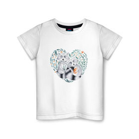 Детская футболка хлопок с принтом Еноты в Екатеринбурге, 100% хлопок | круглый вырез горловины, полуприлегающий силуэт, длина до линии бедер | love | romantic | енот | еноты | животное | животные | любовь | природа | романтика | сердца | сердце