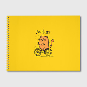 Альбом для рисования с принтом Be Happy cat в Екатеринбурге, 100% бумага
 | матовая бумага, плотность 200 мг. | cat | домашние любимцы | животные | котики | котэ | котята | любовь | милые