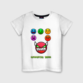Детская футболка хлопок с принтом Geometry dash icons в Екатеринбурге, 100% хлопок | круглый вырез горловины, полуприлегающий силуэт, длина до линии бедер | gd | геометрия | демон | дьявол | дэш | иконки | сложно | сложность