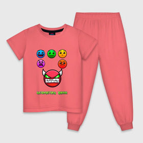Детская пижама хлопок с принтом Geometry dash icons в Екатеринбурге, 100% хлопок |  брюки и футболка прямого кроя, без карманов, на брюках мягкая резинка на поясе и по низу штанин
 | gd | геометрия | демон | дьявол | дэш | иконки | сложно | сложность