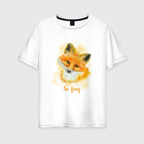 Женская футболка хлопок Oversize с принтом Лисичка в Екатеринбурге, 100% хлопок | свободный крой, круглый ворот, спущенный рукав, длина до линии бедер
 | fox | лес | лесной | лис | лиса | лисенок | лисичка | милый | рыжий | хищник