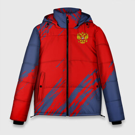 Мужская зимняя куртка 3D с принтом RUSSIA SPORT в Екатеринбурге, верх — 100% полиэстер; подкладка — 100% полиэстер; утеплитель — 100% полиэстер | длина ниже бедра, свободный силуэт Оверсайз. Есть воротник-стойка, отстегивающийся капюшон и ветрозащитная планка. 

Боковые карманы с листочкой на кнопках и внутренний карман на молнии. | russia | белый | болельщик | герб | двуглавый орел | корона | красный | лошадь | модные | надписи | орел | патриот | россия | синий | спорт | спортивные | триколор | униформа | фанат | цвет