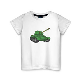 Детская футболка хлопок с принтом Танк Т-34 в Екатеринбурге, 100% хлопок | круглый вырез горловины, полуприлегающий силуэт, длина до линии бедер | Тематика изображения на принте: 