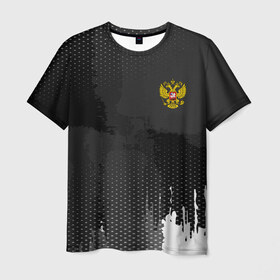 Мужская футболка 3D с принтом RUSSIA SPORT в Екатеринбурге, 100% полиэфир | прямой крой, круглый вырез горловины, длина до линии бедер | abstraction | grunge | russia | sport | абстракция | герб | краска | русский | символика рф | спорт | спортивный | триколор | униформа | форма | я русский