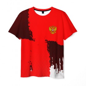Мужская футболка 3D с принтом RUSSIA SPORT RED в Екатеринбурге, 100% полиэфир | прямой крой, круглый вырез горловины, длина до линии бедер | Тематика изображения на принте: 