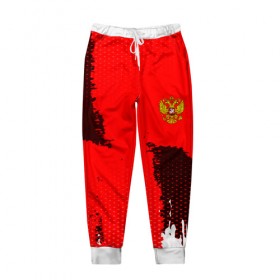 Мужские брюки 3D с принтом RUSSIA SPORT RED в Екатеринбурге, 100% полиэстер | манжеты по низу, эластичный пояс регулируется шнурком, по бокам два кармана без застежек, внутренняя часть кармана из мелкой сетки | 