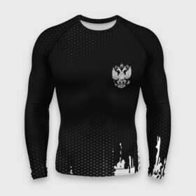 Мужской рашгард 3D с принтом Russia black collection в Екатеринбурге,  |  | abstraction | grunge | russia | sport | абстракция | герб | краска | русский | символика рф | спорт | спортивный | триколор | униформа | форма | я русский