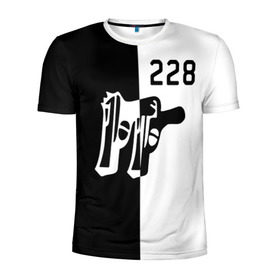 Мужская футболка 3D спортивная с принтом 228 в Екатеринбурге, 100% полиэстер с улучшенными характеристиками | приталенный силуэт, круглая горловина, широкие плечи, сужается к линии бедра | 228 | rap | зачитал | пистолет | пушка | реп | репер | рэп | рэпер | статья | ствол