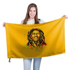 Флаг 3D с принтом bob marley в Екатеринбурге, 100% полиэстер | плотность ткани — 95 г/м2, размер — 67 х 109 см. Принт наносится с одной стороны | гитарист | марли | музыкант | неста | регги | роберт