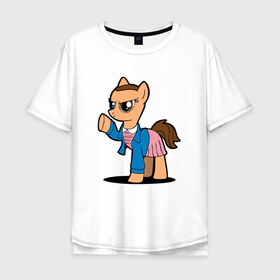 Мужская футболка хлопок Oversize с принтом My Strange Pony в Екатеринбурге, 100% хлопок | свободный крой, круглый ворот, “спинка” длиннее передней части | my little pony | stranger things | дружба | мой маленький пони | очень странные дела