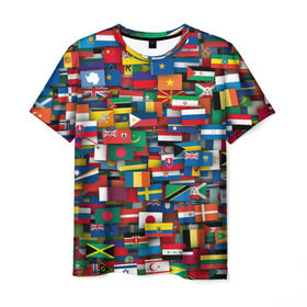 Мужская футболка 3D с принтом Флаги всех стран в Екатеринбурге, 100% полиэфир | прямой крой, круглый вырез горловины, длина до линии бедер | интернационал | мир | паттерн | флаг