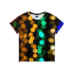 Детская футболка 3D с принтом Festive style в Екатеринбурге, 100% гипоаллергенный полиэфир | прямой крой, круглый вырез горловины, длина до линии бедер, чуть спущенное плечо, ткань немного тянется | blurred lights | boke | colorful lights | holiday | боке | красочные огни | ночь | огоньки | праздник | размытые огни | цветные огни
