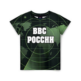 Детская футболка 3D с принтом ВВС России в Екатеринбурге, 100% гипоаллергенный полиэфир | прямой крой, круглый вырез горловины, длина до линии бедер, чуть спущенное плечо, ткань немного тянется | 