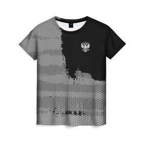 Женская футболка 3D с принтом Russia Sport collection Gray в Екатеринбурге, 100% полиэфир ( синтетическое хлопкоподобное полотно) | прямой крой, круглый вырез горловины, длина до линии бедер | abstraction | grunge | russia | sport | абстракция | герб | краска | русский | символика рф | спорт | спортивный | триколор | униформа | форма | я русский