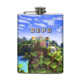 Фляга с принтом Вера - Minecraft в Екатеринбурге, металлический корпус | емкость 0,22 л, размер 125 х 94 мм. Виниловая наклейка запечатывается полностью | Тематика изображения на принте: 