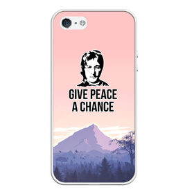Чехол для iPhone 5/5S матовый с принтом Give Peace a Chance в Екатеринбурге, Силикон | Область печати: задняя сторона чехла, без боковых панелей | Тематика изображения на принте: битлз | горы | джон леннон | ленон | мир | песня | цитаты | шанс