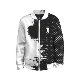 Детский бомбер 3D с принтом Juventus uniform black 2018 в Екатеринбурге, 100% полиэстер | застегивается на молнию, по бокам два кармана без застежек, мягкие манжеты, по низу бомбера и на воротнике — эластичная резинка | Тематика изображения на принте: football | soccer | ювентус