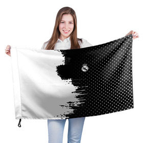 Флаг 3D с принтом Real Madrid uniform black 2018 в Екатеринбурге, 100% полиэстер | плотность ткани — 95 г/м2, размер — 67 х 109 см. Принт наносится с одной стороны | football | soccer | реал мадрид