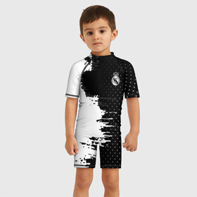 Детский купальный костюм 3D с принтом Real Madrid uniform black 2018 в Екатеринбурге, Полиэстер 85%, Спандекс 15% | застежка на молнии на спине | Тематика изображения на принте: football | soccer | реал мадрид