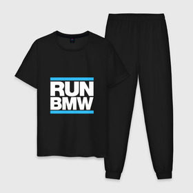 Мужская пижама хлопок с принтом Run BMW в Екатеринбурге, 100% хлопок | брюки и футболка прямого кроя, без карманов, на брюках мягкая резинка на поясе и по низу штанин
 | 