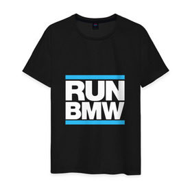 Мужская футболка хлопок с принтом Run BMW в Екатеринбурге, 100% хлопок | прямой крой, круглый вырез горловины, длина до линии бедер, слегка спущенное плечо. | 