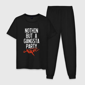 Мужская пижама хлопок с принтом Nothin but a gangsta party в Екатеринбурге, 100% хлопок | брюки и футболка прямого кроя, без карманов, на брюках мягкая резинка на поясе и по низу штанин
 | 