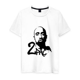Мужская футболка хлопок с принтом 2pac в Екатеринбурге, 100% хлопок | прямой крой, круглый вырез горловины, длина до линии бедер, слегка спущенное плечо. | 