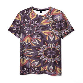 Мужская футболка 3D с принтом Мандала узоры в Екатеринбурге, 100% полиэфир | прямой крой, круглый вырез горловины, длина до линии бедер | abstract | abstraction | flower | mandala | pattern | style | абстракция | кружево | узор | узоры | цветы