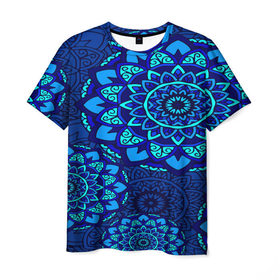 Мужская футболка 3D с принтом MANDALA BLUE в Екатеринбурге, 100% полиэфир | прямой крой, круглый вырез горловины, длина до линии бедер | Тематика изображения на принте: 