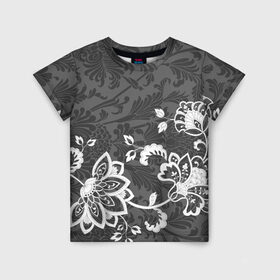 Детская футболка 3D с принтом Кружевной узор в Екатеринбурге, 100% гипоаллергенный полиэфир | прямой крой, круглый вырез горловины, длина до линии бедер, чуть спущенное плечо, ткань немного тянется | flowers | pattern | арт | винтаж | кружева | орнамент | текстура | узор | цветы | черно белый