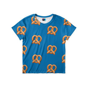 Детская футболка 3D с принтом Crazy Ex Крендельки в Екатеринбурге, 100% гипоаллергенный полиэфир | прямой крой, круглый вырез горловины, длина до линии бедер, чуть спущенное плечо, ткань немного тянется | еда | крендельки | чокнутая бывшая