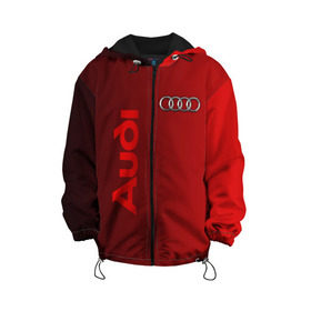Детская куртка 3D с принтом Audi в Екатеринбурге, 100% полиэстер | застежка — молния, подол и капюшон оформлены резинкой с фиксаторами, по бокам — два кармана без застежек, один потайной карман на груди, плотность верхнего слоя — 90 г/м2; плотность флисового подклада — 260 г/м2 | audi | автомобиль | ауди | кольца | лого