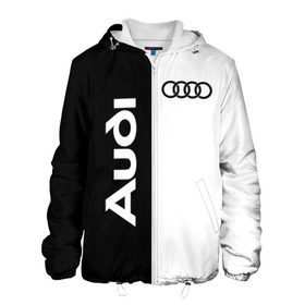 Мужская куртка 3D с принтом Audi в Екатеринбурге, ткань верха — 100% полиэстер, подклад — флис | прямой крой, подол и капюшон оформлены резинкой с фиксаторами, два кармана без застежек по бокам, один большой потайной карман на груди. Карман на груди застегивается на липучку | ауди | кольца | лого