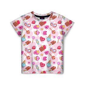 Детская футболка 3D с принтом Kawaii sweets в Екатеринбурге, 100% гипоаллергенный полиэфир | прямой крой, круглый вырез горловины, длина до линии бедер, чуть спущенное плечо, ткань немного тянется | 