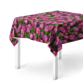 Скатерть 3D с принтом Розовые тюльпаны в Екатеринбурге, 100% полиэстер (ткань не мнется и не растягивается) | Размер: 150*150 см | 