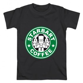 Мужская футболка хлопок с принтом Starbart в Екатеринбурге, 100% хлопок | прямой крой, круглый вырез горловины, длина до линии бедер, слегка спущенное плечо. | bart | simpsons | барт | лого | старбакс