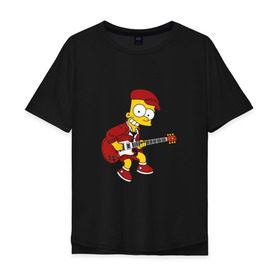 Мужская футболка хлопок Oversize с принтом Bart AC/DC в Екатеринбурге, 100% хлопок | свободный крой, круглый ворот, “спинка” длиннее передней части | acdc | music | rock | simpsons | барт | гитара | группа | исидиси | музыка | рок